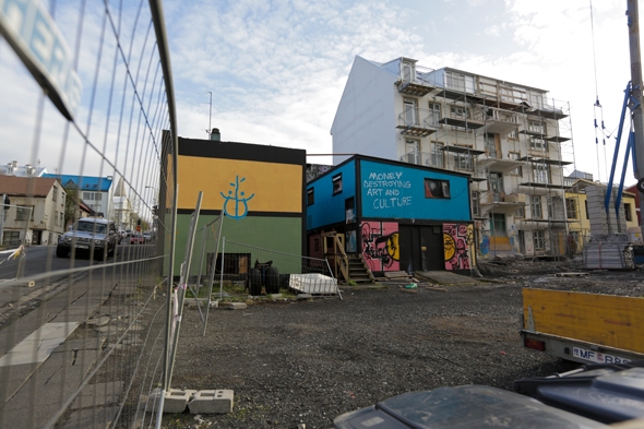 Funky buildings with street art in downtown Reykjavik, Iceland