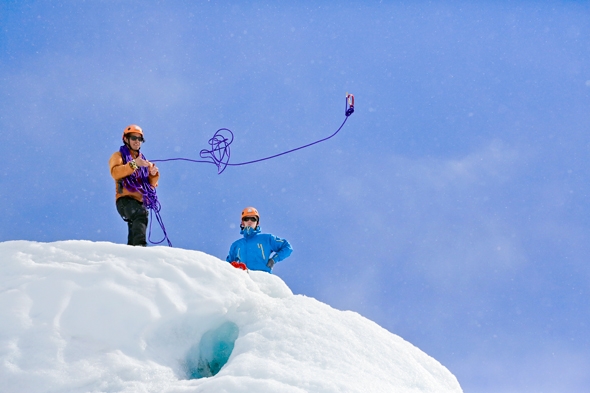 Getting the ropes ready for Ice Climbing on the Falljökull outlet glacier in Vatnajökull National Park in south Iceland