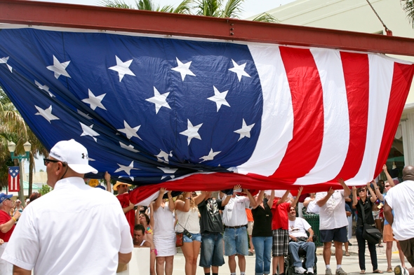 Raising the 60 ft. Flag in Downtown Delray Beach, FL on the 4th of July