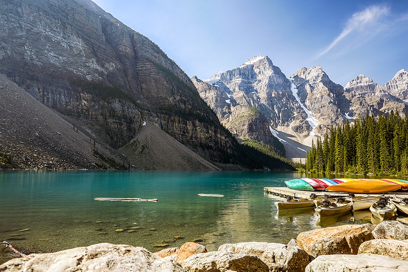 Canoeing at Moraine Lake in Banff National Park, Alberta, Canada