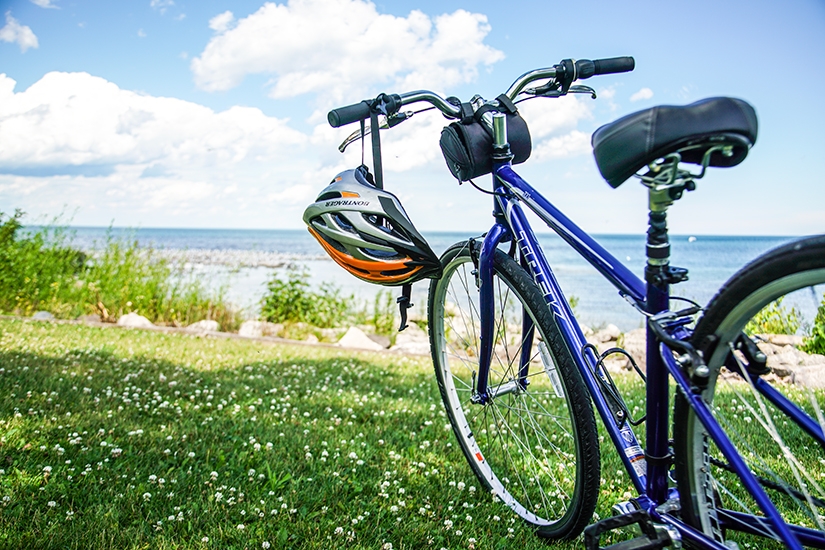 Biking along the shore of Lake Michigan in Sheboygan, Wisconsin