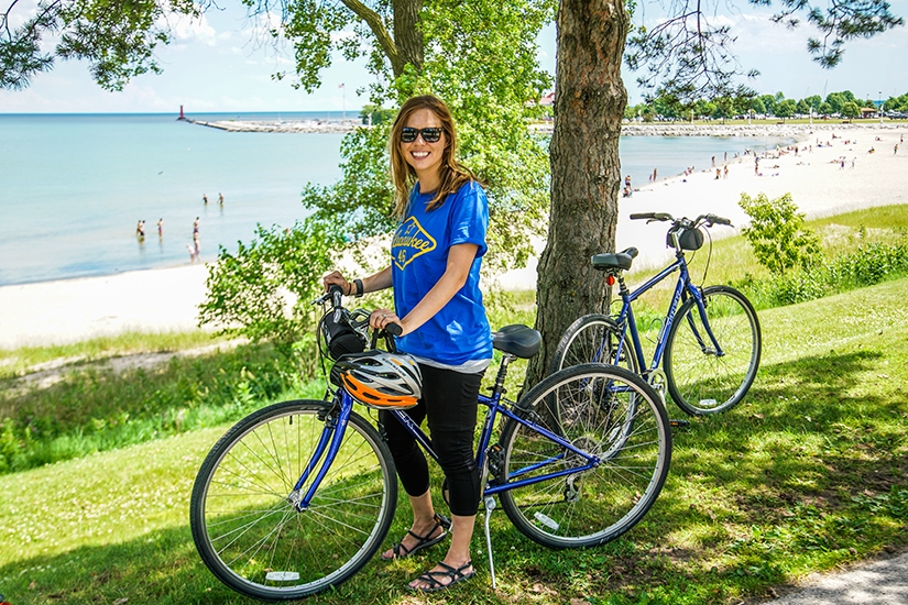 Biking along the shore of Lake Michigan in Sheboygan, Wisconsin