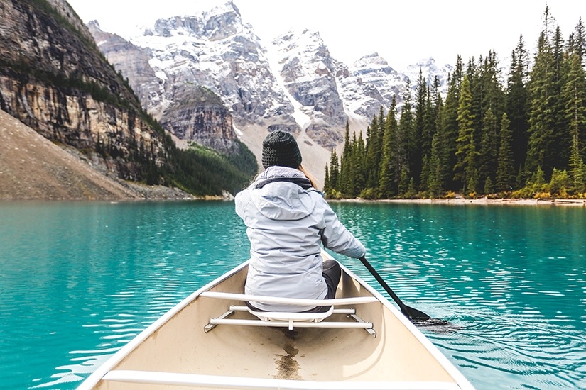 Canoeing at Moraine Lake in Banff National Park in Canada