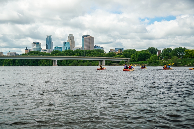 Kayaking on the Mississippi River in Minneapolis, Minnesota
