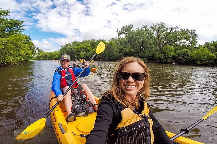 Kayaking on the Mississippi River in Minneapolis, Minnesota