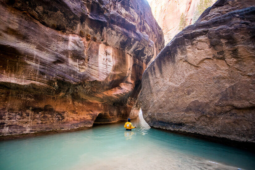 Hiking the Narrows in the Winter, Zion National Park, Utah